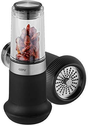 GEFU Chilischneider X-PLOSION - Chili Mühle & Gewürzschneider für Chilis und andere Gewürze - Schwarz/Silber, ohne Inhalt