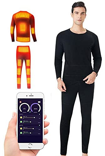 scosao Set di Biancheria Intima Riscaldante Elettrica per Donna Uomo Intimo Termico Riscaldata USB Lavabile T-Shirt e Pantaloni Termica con App Regolazione della Temperatura per Moto, Caccia,Black,L