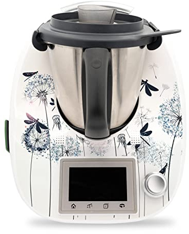 Finest Folia Deko Schutz Aufkleber kompatibel mit Thermomix TM5 Sticker Set | Klebefolie Dandelion and Dragonflies Design wasserfest Schutzfolie für Küchenmaschine Zubehör selbstklebend RX041-22