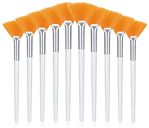 10 Pezzi Spazzole per Maschera Pennelli a Ventaglio Facciale Pennello Applicatore Viso Morbidi con Manico in Plastica Trasparente per Crema Maschera Fango