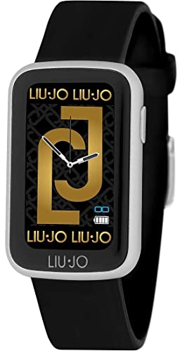 LiuJo Fit SWLJ042 - Smartwatch da donna in acciaio inox e silicone, colore nero-argento, impermeabilità IP68, dimensioni cassa: 44 mm x 32,7 mm x 10,3 mm