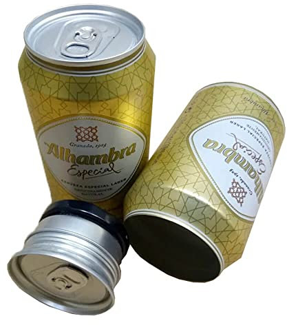 Alhambra-Bier zum Verstecken, Original Alhambra mit Geheimversteckfach, authentisches SAFE STASH, Alhambra-Bier in Tarnfarbe