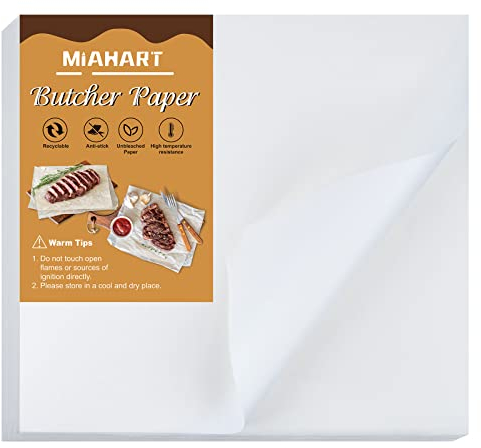 MIAHART Lot de 60 feuilles de papier de boucher jetables épais - 30,5 x 27,9 cm - Sans cire - Papier de boucher prédécoupé pour sublimation - Emballage de la viande