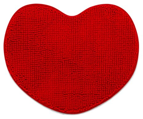 SWEET HOME - Tapis de Bain Antiderapant en Chenille Absorbant, Forme de Coeur Idéal comme Tapis Chambre Fille, Enfant et Adulte, Tapis Salon et Cuisine - Tapis Salle de Bain Lavable, 60x50 cm, Rouge