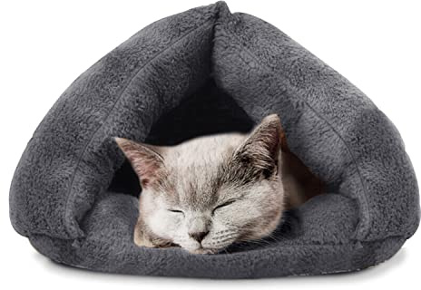 SUOXU - Cuccia per gatti, lavabile in lavatrice, in caldo pile, per piccoli animali domestici, cuccioli, gattini, animali domestici, per dormire, morbido peluche calmante, colore: grigio scuro