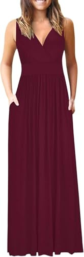 AUSELILY Grande Taille Maxi Noire Robe pour Femme Robe de soirée V Col sans Manches/Manches Courtes/Manches Longues décontractées Robes Longues avec Poches