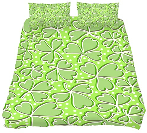 3-teiliges Sport-Bettwäsche-Set in voller Größe, 3D-Kleeblatt-Blätter, Bettdeckenbezug-Set mit Kissenbezug für Kinder, Teenager, Jungen und Mädchen, Queen-Size-Größe 224 x 228 cm, 22,9 x 73,7 cm