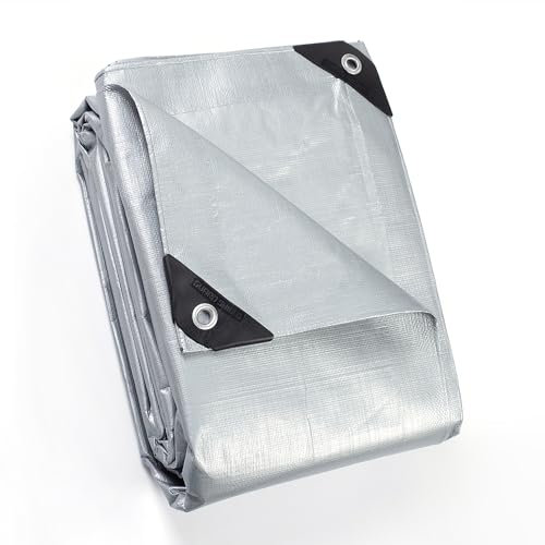 GUARD SHIELD Abdeckplane mit Ösen Wasserdicht 2m x 2m Grau Plane Gewebeplane 160g/㎡ Schutzplane Allzweckplane, Reißfest, UV-stabilisiert, Schimmelresistent