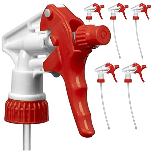 Leak-Free, Chemical Resistant Spray Head 5 Pc. Industrial Spray Heads, for Auto/Car Detailing, Window Cleaning and Janitorial Supply. Heavy Duty Low-Fatigue Trigger and Nozzle
