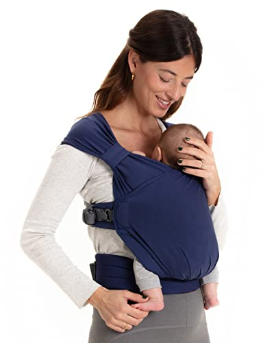 Boba Bliss 2-in-1 Babytragetuch & Babytrage Neugeborene ab Geburt bis 16 kg - Ohne Binden & Knoten, Hüftfreundlich, Weich & Elastisch (Marineblau)