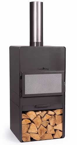 Cook King Garden Fireplace Vento - Acier de Haute qualité - Fabriqué à la Main en Europe - Cheminée Ouverte avec Rangement pour Le Bois - Brasero - Soirées d'ambiance - 50x50x150 cm