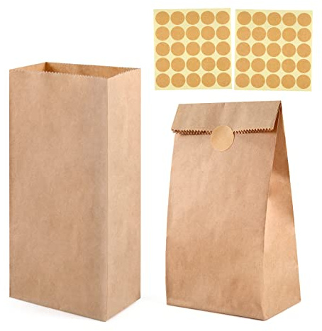 ihaspoko 50 braune Kraftpapiertüten 30×20×12cm, mit 50 runden Aufklebern | Blickdicht, Für Hochzeit Geburtstag Party, Basteln DIY und Geschenke, Plastikfrei