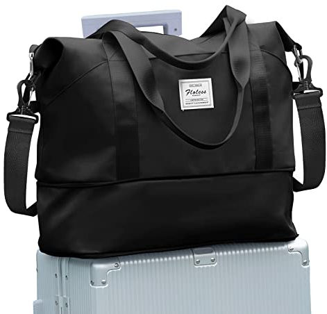 Reisetasche Damen Sporttasche 40x20x25 Ryanair Handgepäck Tasche Weekender Bag Schwimmtasche Wasserdicht Travel Bag Duffle Bag Fitnesstasche Trainingstasche Frauen für Reise Gym,D1-Schwarz