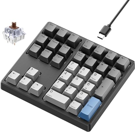 Kisnt KN34 Wired Mechanical Number Pad- 34 Keys Hot Swappable Numeric Keypad with White Backlight& PBT Keycaps for Laptop, MacBook, PC Desktop, Compact Keyboard(Brown Switch)
