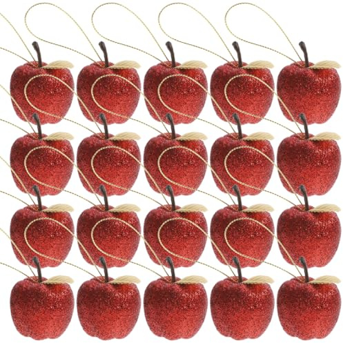 HOMSFOU Weihnachts-Apfel-Ornament 20 Stück Roter Glitzernder Apfel Hängende Weihnachtsornamente Weihnachtskugel Weihnachtskugeln Weihnachtsbaum-Anhänger Feiertags-Party-Dekoration