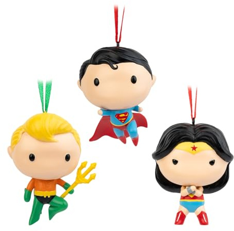 Grupo Erik Weihnachtsbaumschmuck Figuren Set DC Comics Superman, Wonder Women und Aquaman - Weihnachtsdeko Christbaumschmuck Weihnachtsbaum Schmuck 3 Stück - Offizielles Merchandise