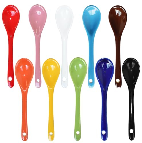 Pirhosigma 10 Color Porcelain Egg Spoons Ceramic Spoons 5 inch Coffee Dessert Yogurt Tea Milky Tea