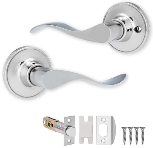 XFORT Cabriole Passage Knob Set Polished Chrome, Door Knob for Internal Wooden Doors, Complete Set with Tubular Latch
