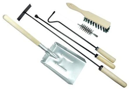 pokm toolsmarket - 6 Tlg. SET Kaminbesteck: Schürhaken 50 cm Besen Ascheschaber 70 cm Heizkesselbürste ø80mm Schubstange 60cm Kohleschaufel, Reinigungsset, Hergestellt in der EU
