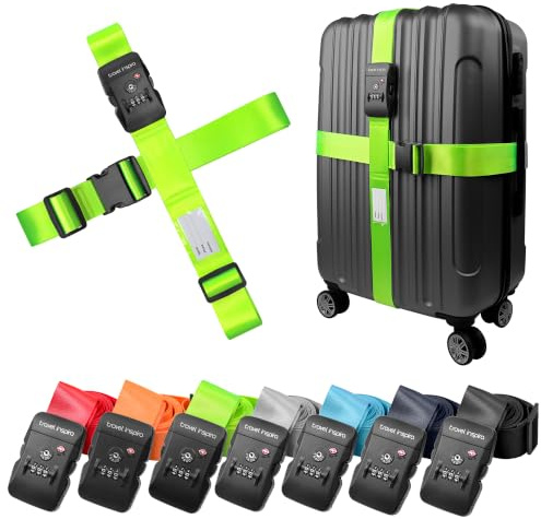 travel inspira Cinturón para Maletas de Viaje Cruzado con Cerradura TSA, Correa de Equipaje Ajustable con Candado de 3 Dígitos y Tarjeta de Identificación, Capacidad 20-32 (Verde)