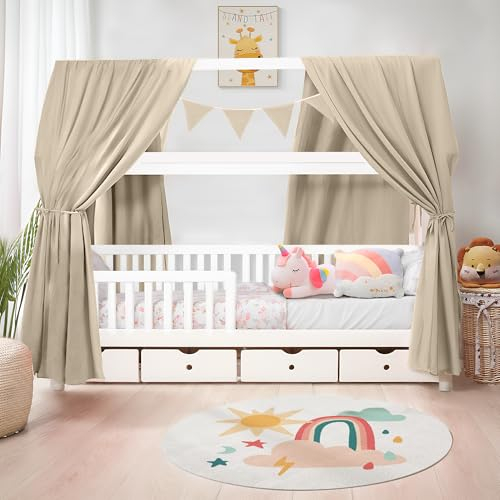 iLuane Hausbett Himmel aus 100% Baumwolle Musselin – Stoffhimmel Deko mit Schleifen – Betthimmel für Hausbett – Vorhang aus Musselin Stoff – Himmel Dekoration in 6 Farben & 4 Größen