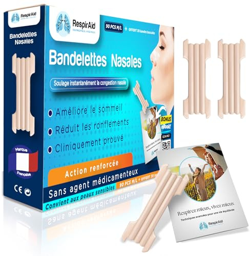 90 Bandes Nasales Respiraid, Taille M/L, Meilleure Respiration et Réduction des Ronflements, Couleur Peau. Idéales pour Rhume, Sport, Allergies, Sommeil réparateur et anti ronflement