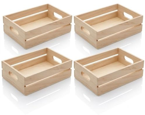 COSE DA CASA Set 4 Cassette in legno piccola per decorare decoupage porta pane frutta tavola CM 19X12 NATURALImultiuso contenitore