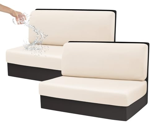 CRFATOP Sets of 2 Waterproof RV Dinette Cushion Slipcover Stretch Camper Cushion Covers Solid 2 Seat Sofa Chair Cover Furniture Protector for RV Car Bench 2 Backrest Covers & 2 Bench Covers,Beige