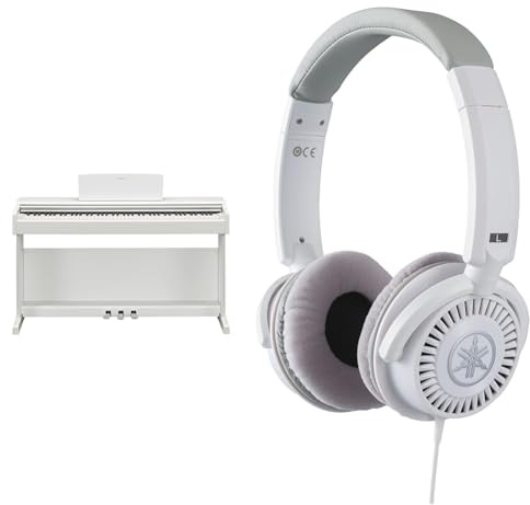 Yamaha ARIUS YDP-145 Digital Piano - Classic and Elegant Home Piano for Beginners in white bundled with HPH-150 Headphones