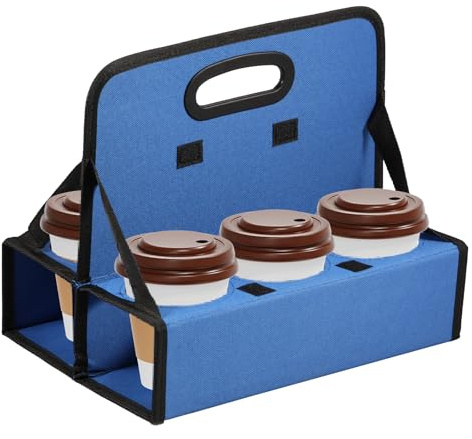 Sutowe Drink Delivery Carrier Foldable 6 Cup Coffee Carrier Holder Safely Oxford Cloth Drinks Carrier Reusable Portable Cup Caddy for Delivery and Take Out Wine Cocktails Beverage Juice(blue)