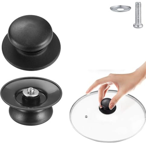 CHEFZOCO Pomo Tapa Olla, Manija para Tapa de Olla, Asa para Ollas, Mango de tapa de sartenes, Perilla para sartenes, Incluye Tornillo para instalación, Diámetro: 6.2 cm, Negro, Plástico