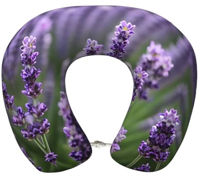 JIUTY Reisekissen mit lila Lavendel, Blumenmuster, Geschenk, beste Memory-Schaum-Nackenkissen, Kopfstütze, weiches Kissen zum Schlafen