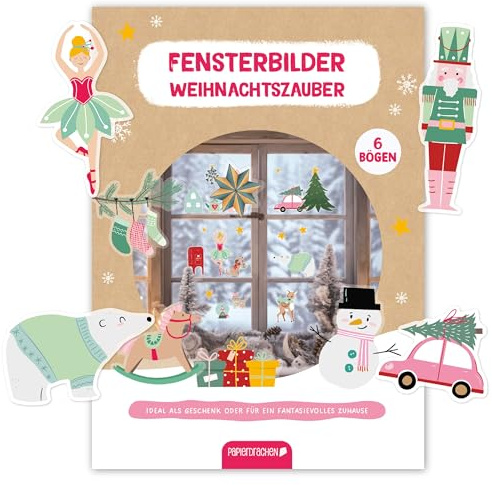 Papierdrachen Fensteraufkleber Weihnachtszauber - 6 DIN A4 Stickerbögen mit winterlichen Motiven - Weihnachtsdeko 2026 - Kinderzimmer - Wohnbereich - statisch haftend