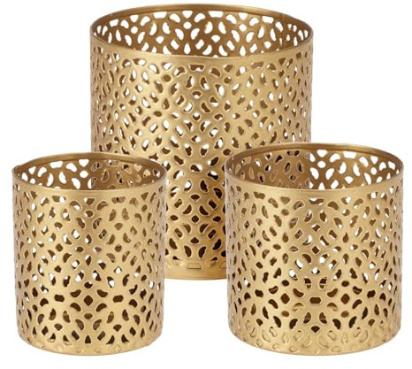 3er Set Metall Teelichthalter Gold Ø 5/6,5/8,5 cm Teelicht Lichteffekte Kerzenhalter Windlicht Tischdeko