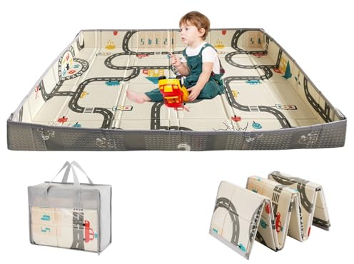 HB.YE Baby Play Mat Crawling Mat Vertical 180 x 150 cm,Extra Large Double-Sided Cushioned Fold-Up Non-Slip Portable Child Floor Mat Living Room Mat Baby Play Gym Newborn Gift,Rail (Beige)