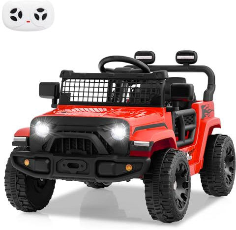 COSTWAY 12V Macchina elettrcia per Bambini, Auto con Telecomando 3 Velocità Luci LED Musica, Doppi Motori, Veicolo Elettrico per Bambini 3+ Anni, Carico 30 kg (Rosso)