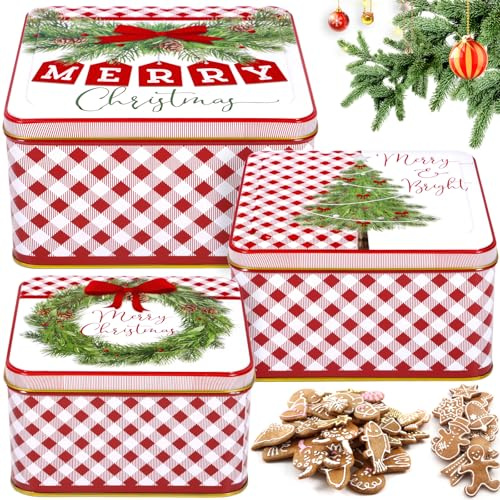 ZZXLOPEZ Boite A Biscuits Metal, 3 Boite en Fer Noel avec Couvercles, Boîte de Rangement Portable, Boîtes à Biscuits de Noël pour Les BiscuitS de Fête de Vacances Thé Alimentaire de Bonbons