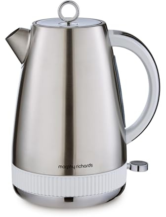 Morphy Richards Mexborough 1.7L Kettle, Stainless Steel, 3K Rapid Boil, 360 Base, Anti-Lime Scale Filter, Boil Dry Protection, Illuminated On/Off Switch, Water Window, Ring Pull, White Trim, 102903