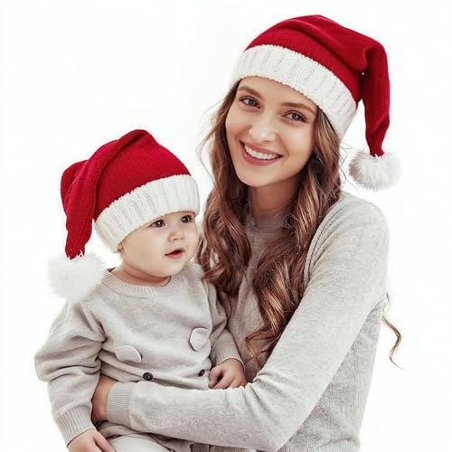 MinXin 2 Pezzi Cappello Babbo Natale, 2 Dimensioni Cappellini Natale, Cappellino per Adulti e Bambini, Unisex, Perfetti per Feste, Decorazioni