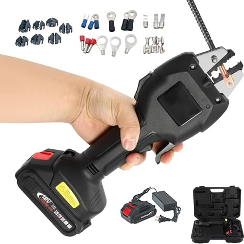 Kit di crimpatura elettrica, 3,0 Ah, crimpatrice per capicorda a batteria, con 7 stampi per connettori preisolati e non isolati, include 2 batterie