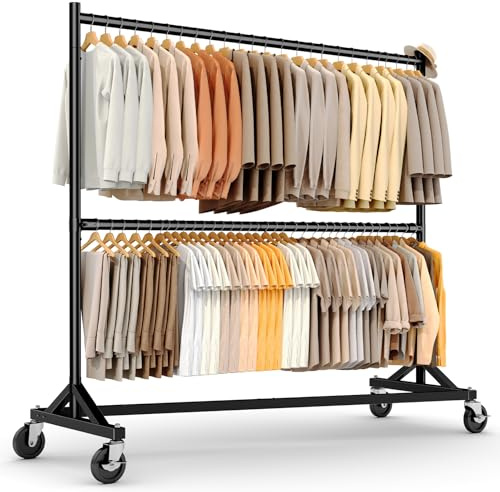 HOKEEPER Portant à vêtements commercial avec support en Z, charge maximale 250 kg, robuste, tringle à vêtements réglable sur roulettes, noir