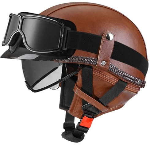 Casco Mezzo Da Motociclista Retrò Caschi Jet E Demi-Jet Con Occhiali Caschi Cromwell Omologato DOTECE Elmetto Scodella Aperto Casco Retrò Moto Per Adulti Uomini Donne Z-19,L:59-60CM