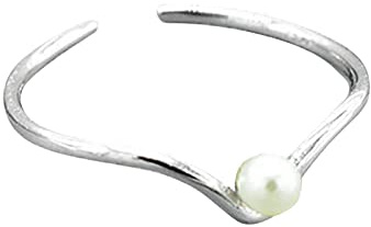 S925 sterling silver V-formad inlagd pärlring, kvinna, avancerad, enkel design ring C ringar Gabione, En Storlek, Silver, Ingen ädelsten