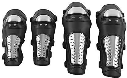 RASTKY Set di Protezioni per Gomiti per Ginocchia da Moto Nero Argento di Alta qualità, Equipaggiamento Protettivo Resistente Agli Urti per Mountain Bike ATV da Motocross, EVA + Acciaio