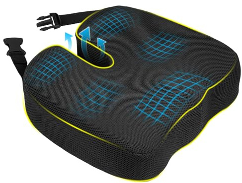 Myfivo Cojín ortopédico con espuma viscoelástica y bandas de fijación, cojín de asiento ergonómico, alivia el dolor de hemorroides del coxis, mejora la circulación sanguínea, adecuado para oficina y
