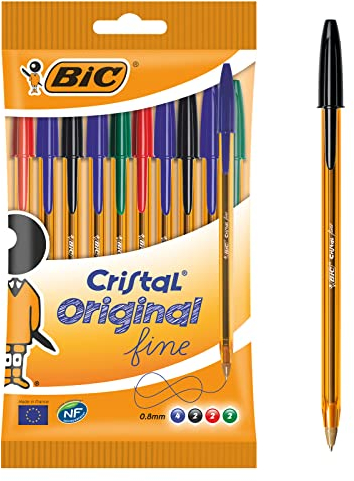 BIC 872723 Kugelschreiber Cristal Original fine im 10er Set – Blau, Schwarz, Rot, Grün