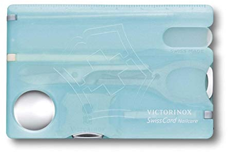Victorinox Swiss Card Nail Care, Swiss Made Pocket Tool, Credit Card Size, 13 Functions, File, Scissors, Blue Transparent