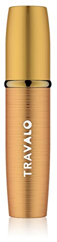 Travalo LUX Perfume Atomizer - Leak-Proof and TSA Approved for Air Travel - Reusable Airtight Easy Fill Mini Pump Sprayer - Lightweight Portable - Brushed Polished Metal Alloy Outer Shell - Gold