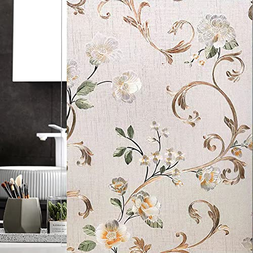 Fensterfolie Selbsthaftend Blickdicht Braune Elegante Blume Milchglasfolie Sichtschutzfolie Sichtschutz Fenster Fensterfolien Glasfolie Selbstklebend Fenster Folie 75×100cm