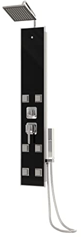 vidaXL Duschpaneel Duschsystem Duschset Regendusche Duscharmatur Duschsäule Dusche Badezimmer Massagedüsen Glas 18x45,5x130cm Schwarz